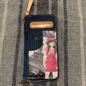 a denim style wallet with a cute girl